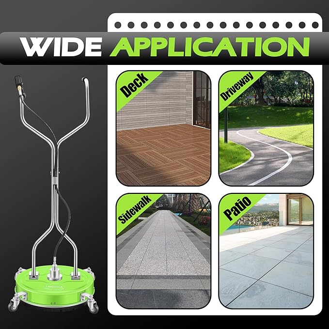 20" Pressure Washer Surface Cleaner with 4 Wheels - Coated Green Dual Handle Stainless Steel Surface Cleaner for Pressure Washer Attachment for Concrete, Patio, Sidewalk, Deck and Driveways - PWS20G