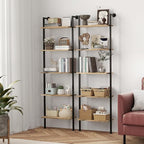 5-Tier Bookshelf Solid Wood Ladder Shelf, Narrow Book shelf Display Shelf, Wooden Ladder Shelf Bookcase, Wall Mount Ladder Shelf, Storage Rack for Living Room, Bedroom, Industrial Style, Rustic Brown