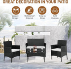 Outvita 4 Pieces Patio Furniture Set, Rattan Conversation Sets with Loveseat Soft Cushion and Glass Table for Garden Backyard Balcony Porch Poolside(Black)
