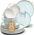 Stoneware dinnerware set 4 persons 12 pcs – Modern style plates and bowls set ceramic – Dishwasher, microwave and scratch resistant – Bowl and plate set – Dinner service Pure Living beige & light blue
