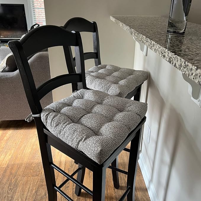 Barnett Home Decor Dining Chair Pad with Ties - June Grey Size Small 15 x 17 - Latex Foam Filled Cushion, Reversible (Gray)
