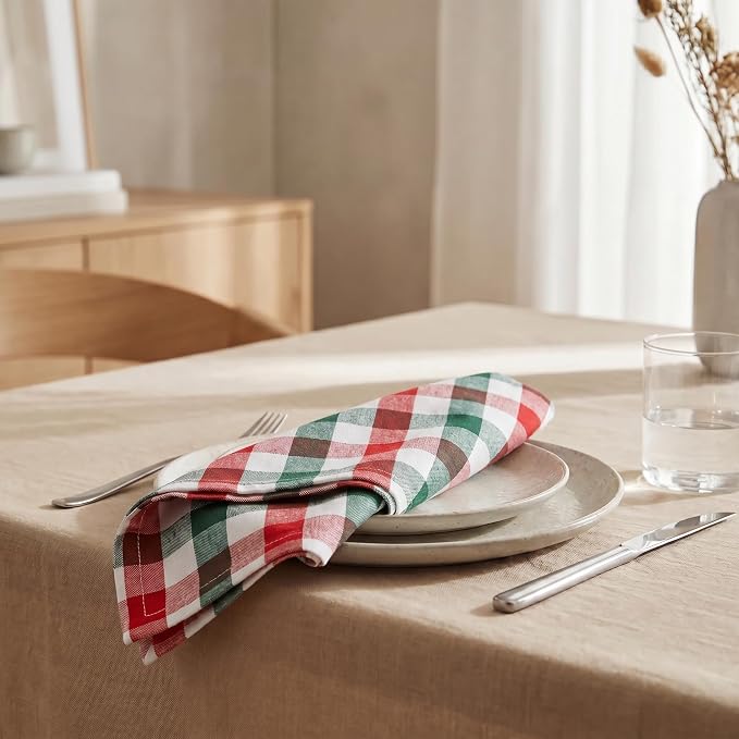 Urban Villa Cloth Napkins Cotton 12x12 (Set of 12) Red/Green/White
