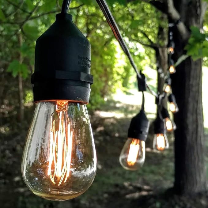 Hometown Evolution, Inc. 50 Foot E26 Commercial Edison Bulb String Lights with 25 Suspended Sockets and S14 Lantern Edison 11 Watt Bulbs