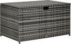 Outsunny 113 Gallon Deck Box, Rattan Outdoor Storage Box, Waterproof Storage Container for Indoor, Patio Furniture Cushions, Pool Supplies, Garden Tools, Dark Gray
