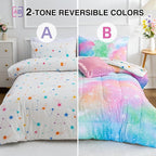 A Nice Night Galaxy 6pcs Kids Bed in a Bag Outer Space Comforter 3D Printed Space Quilt Set Glitter Pink Green Color,for Children Boy Girl Teen Kids,Queen