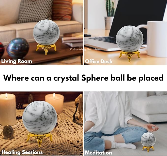 Amazing Gemstone Dendrite Opal Crystal Ball with Stand - 2 Inches Crystal Sphere Meditation Balls for Witchcraft and Decorative Balls