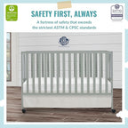 Quinn Full-Size Folding Crib in Cool Grey, Removeable Wheels, Modern Nursey, Adjustable Mattress Support, Portable Crib, Patented Folding System