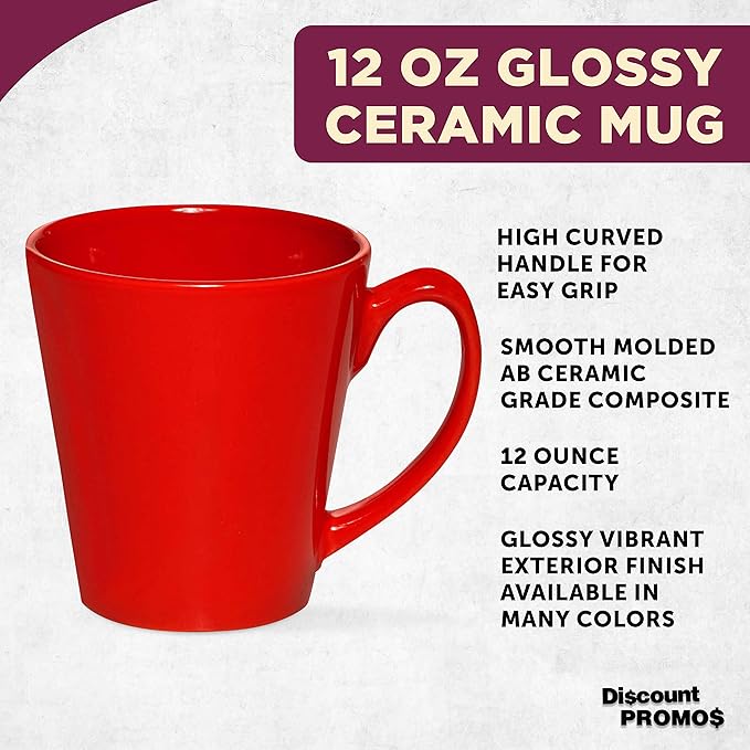 DISCOUNT PROMOS Glossy Ceramic Latte Coffee Mug 12 oz. Set of 10, Bulk Pack - Perfect for Tea, Espresso, Cappuccino, Hot Cocoa - Red