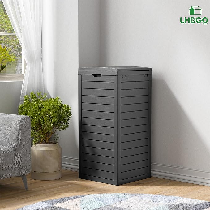 Outdoor Trash Can, 31 Gallon Garbage Can with Tiered Lid and Drip Tray, Waterproof Resin Patio Waste Bin for Garden, Backyard, Deck