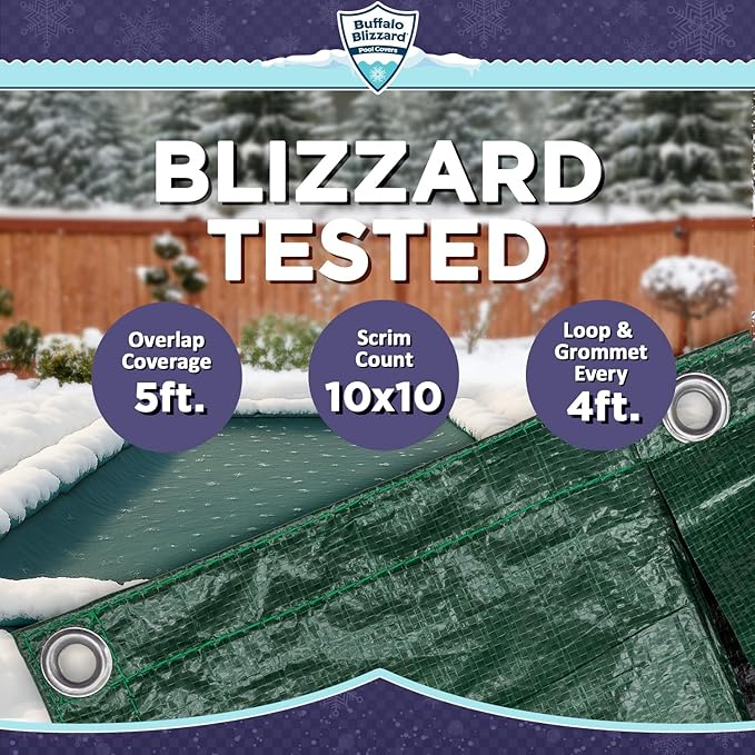 Buffalo Blizzard Supreme 24 ft x 40 ft Rectangular Winter Pool Cover | Green/Black | Closing Inground Swimming Pools | Easy to Install | Heavy Duty, Cold & UV Resistant | Shields from Seasonal Debris