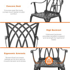 NUU GARDEN Bistro Set 3 Piece Outdoor All Weather Cast Aluminum Patio Bistro Set Patio Table and Chairs Set of 2 with Umbrella Hole for Backyard, Balcony, Front Porch, Lawn, Black