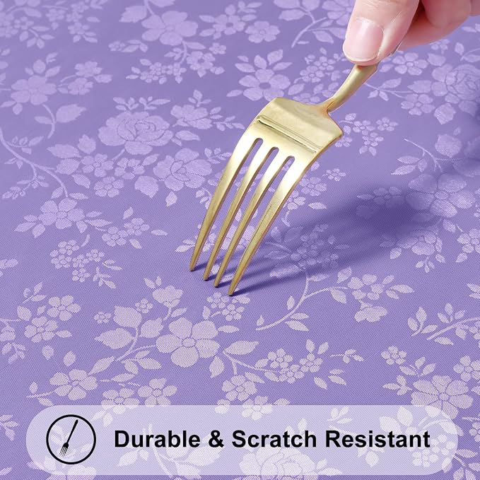 Smiry Rectangle Waterproof Heavy Duty Vinyl Tablecloths, 60 x 102 Inch | Wipeable Washable Floral Embossed Table Cover for Kitchen and Dining Room, Indoor & Outdoor Use, Purple