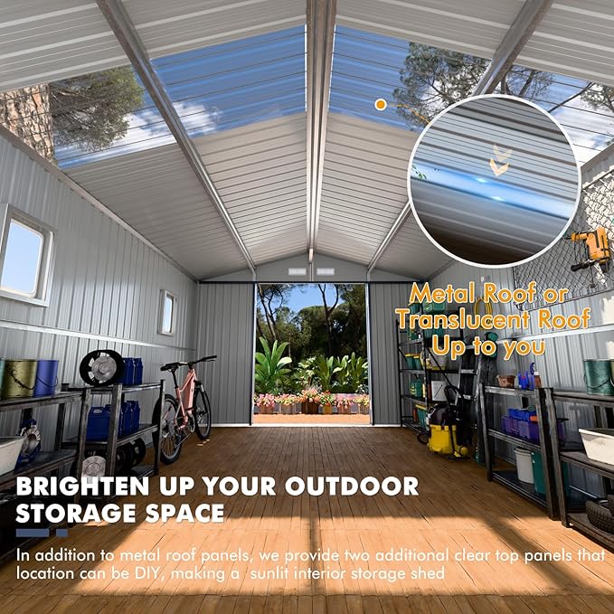 Metal Shed 10x10x7 FT, Enhance Your Space with Natural Lighting, Outdoor Storage Steel Sheds with Windows, Translucent Roofs, and Lockable Doors, Ideal for Garden & Patio