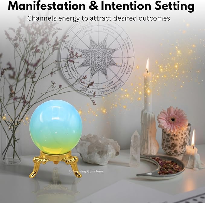 Amazing Gemstone Opalite Crystal Ball with Stand - 2" Inches Crystal Sphere Meditation Balls for Witchcraft and Decorative Balls