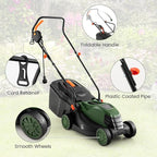 S AFSTAR Electric Corded Lawn Mower, 12-AMP 14-Inch Walk-Behind Lawnmower with Collection Box, 3 Adjustable Height Position, Self Locking Function, Push Lawn Mower for Backyard Patio