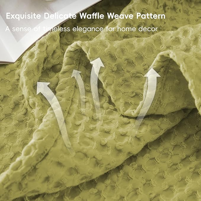 PHF Ultra Soft Waffle Weave Blanket King Size 104"x 90"- Washed Lightweight Breathable Cozy Woven Blanket for Bed - Aesthetic Decor for Couch Bedding Sofa Home Car - Olive Green