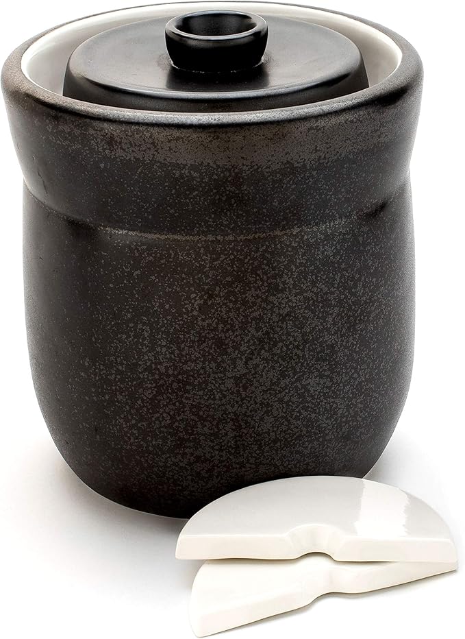 TOMO Fermentation Crock with Weights - Ceramic Sauerkraut Pickling Crock - Stoneware Kombucha Brewing (3L)