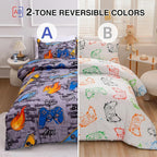 Btargot Gaming Stone Pattern Comforter Set for Boys Girls Kids, 3 Pieces Reversible Skateboard Game Console Flame Painting Bedding Set, Grey Full