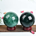 JIC Gem Large Healing Crystal Ball, Green Fluorite Crystal Sphere with Stand Crystal Decorative Ball Home Decoration (100-110mm)