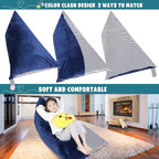 Stuffed Animal Storage Bean Bag Chair Cover, Velvet Canvas Blue Denim Plush Toy Storage Stuff and Sit Seat for Kids/Teens/Adults, 52" x 31" Extra Large Triangle Sofa, 200L/52Gal, Cover Only