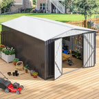 Polar Aurora 10x14 Outdoor Storage Shed, Garden Shed with Updated Frame Structure and Lockable Doors, Metal Tool Sheds for Backyard Garden Patio Lawn, White