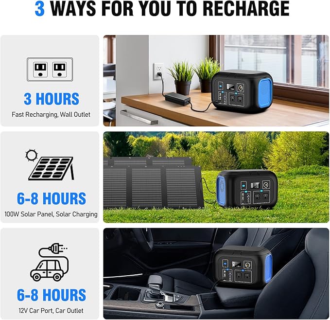 Portable Power Station 600W Power Bank 296Wh Solar Generator Lithium Battery Portable Generator Fast Charging with LED Light Battery Pack 9 Outputs Power Supply for Home Camping Emergency Backup