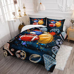 Axolotl Ball Game Bedding Set Full,Basketball Comforter Set Sports Bedding,Volleyball Comforter Set Soccer Bedding,Football Comforter Colorful Grunge Style for Kids Boys Teens,1 Quilt 2 Pillowcases