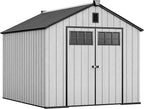YITAHOME 8x10 FT Outdoor Storage Shed with Floor, Plastic Garden Shed for Bikes, Tools, and Pool Supplies, Outdoor Resin Shed with Lockable Doors, Windows, and Vents for Patio, Lawn, Backyard, Gray