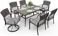 Pamapic 7 Piece Outdoor Dining Set, Rattan Outdoor Patio Furniture Set for Backyard with Iron Outdoor Dining Table, 4 Swivel Deck Chairs, 2 Wicker Chairs and Removable Cushions (Gray)