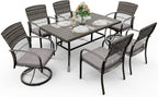 Pamapic 7 Piece Outdoor Dining Set, Rattan Outdoor Patio Furniture Set for Backyard with Iron Outdoor Dining Table, 4 Swivel Deck Chairs, 2 Wicker Chairs and Removable Cushions (Gray)