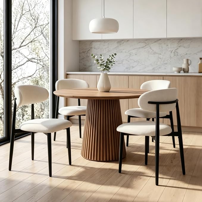 UVV Dining Chairs Set of 4, Metal Kitchen Chairs with Modern Fabric Upholstered for Dining Room, Beige
