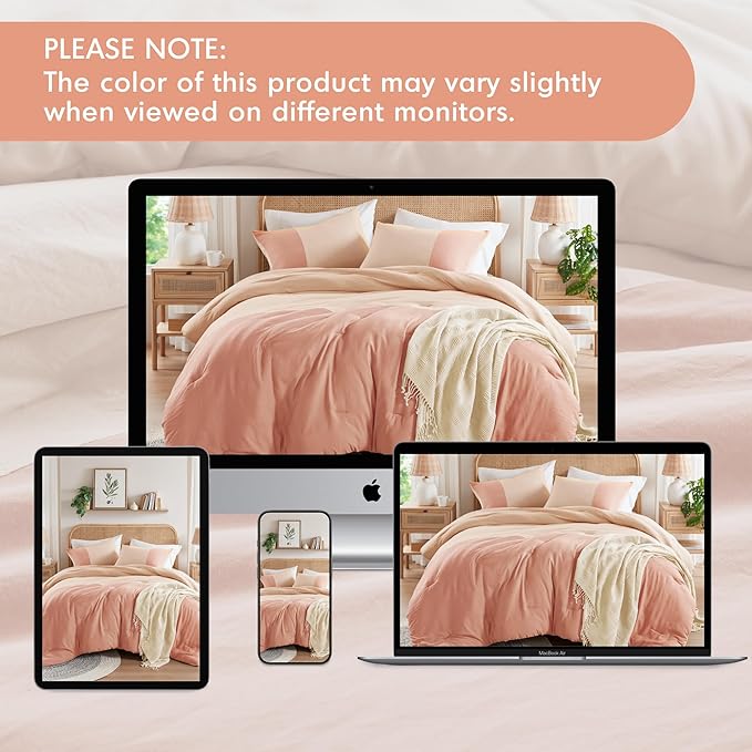 Pink Twin Comforter Set - Modern Soft Farmhouse Bedding for Teen Girls, Kids Colorblock Pattern Bed Sets for All Season, 2 Pieces includes 1 Comforter, 1 Sham (66"x 90")