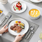 MALACASA 12 Pcs Porcelain Plates and Bowls Sets,Dinnerware Set for 4,Grey | Modern Ceramic Dishware Set,Kitchen Dining Ware,Microwave and Dishwasher Safe,Unique Marble Grey Design,Series LUNA