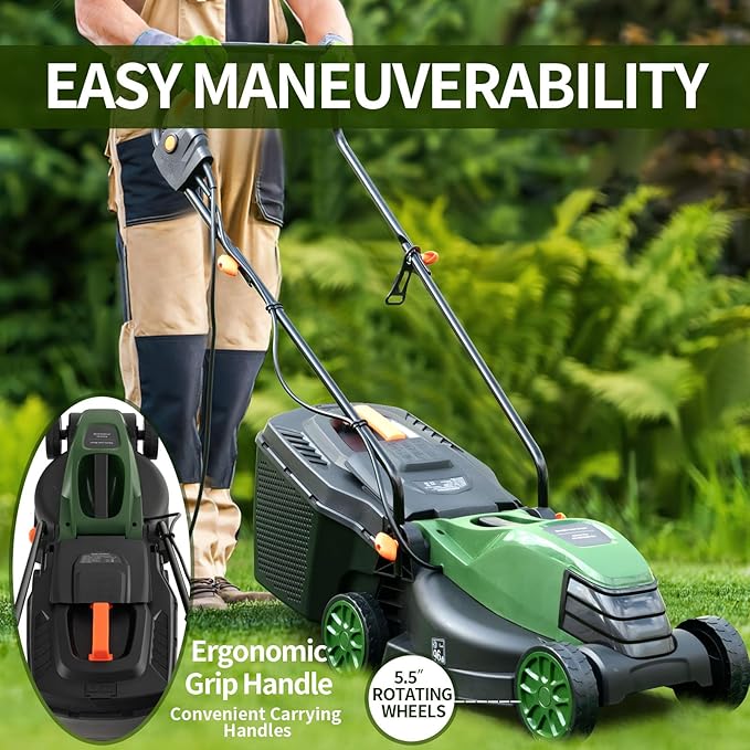 Goplus Lawn Mower, Electric Lawn Mowers with Grass Collection Box, 12 AMP Motor, 14" Cutting Deck, 3 Adjustable Cutting Positions, Walk-Behind Small Corded Lawnmower for Garden Farm Yard