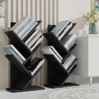 YMYNY 4 Tier Tree Bookshelf, Small Bookcase, Modern Wood Book Storage Rack, Freestanding Book shelf for Books/Movies/CDs, Narrow Display Rack for Living Room, Home Office, Black UHBC014B