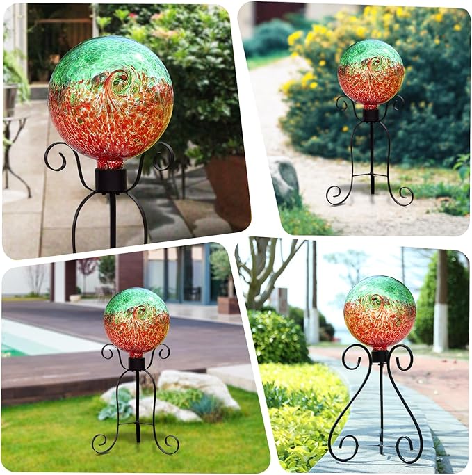 VCUTEKA Gazing Ball, Glass Gazing Balls Sphere for Garden Lawn Outdoor Ornament Yard Decorative, Red Swirl, 10"
