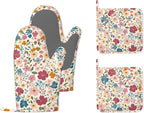 Wildflowers Floral Meadow Oven Mitts and Pot Holders (4PCS),Heat Resistant Non-Slip Silicone Kitchen Gloves for Cooking, Baking, BBQ Waterproof Kitchen Accessories