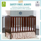 Dream On Me 2 in 1 Portable Folding Stationary Side Crib in Espresso, Greenguard Gold Certified 40x26x38 Inch (Pack of 1)