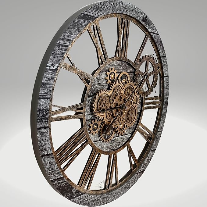 The Gears Clock 36'' Inch Real Moving Gear Wall Clock Vintage Industrial Oversized Rustic Farmhouse (Vintage Carbon Grey and Bronze)