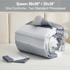 Litanika Queen Comforter Set Light Grey - 3 Pieces Lightweight Gray White Colorblock Stripe Fluffy Bedding Comforter Sets, All Season Bed Set