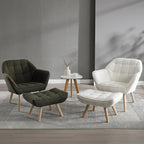 Modern Sherpa Accent Chair with Ottoman Set of 2, Fluffy Upholstered Lounge Chair with Footrest, Comfy Living Room Side Boucle Armchair for Small Space Bedroom, Green