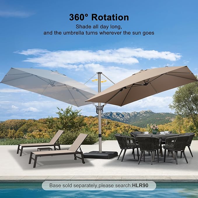 PURPLE LEAF 10' X 10' Patio Umbrella Outdoor Cantilever Umbrella, Aluminum Offset Umbrella with Champagne Frame and 360° Rotation for Pool Deck Garden, Taupe