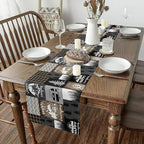 Feelyou Happy Camping Table Runner 108x13 Inch Kids Camper Decorations Indoor Outdoor Party Supply Wood Grain Home Kitchen Dining Decor Botanical Tree Black Brown Home Decor