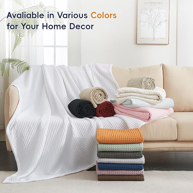 PHF Ultra Soft Waffle Weave Blanket Queen Size 90"x 90"- Washed Lightweight Breathable Cozy Woven Blanket for Bed - Aesthetic Decor for Couch Bedding Sofa Home Car - Dusty Rose