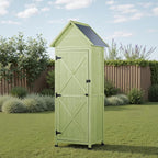 Wooden Outdoor Storage Cabinet,Tall Vertical Garden Tool Shed with Waterproof Metal Roof & Adjustable Feet – Perfect for Yard, Patio, Lawn & Deck (Green, 22" x 26" x 67")