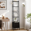 Narrow Bookshelf Bookcase with Drawer, Ladder Shelf with 2 Hooks, Bookshelves Storage Organizer, Freestanding Display Standing for Home Office, Bedroom, 6 Tier Black BC19604B