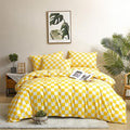 Wellboo Yellow and White Comforter Sets King Women Men Bright Yellow Checkerboard Grid Bedding Comforters Cotton Boys Girls Modern Light Yellow Checkered Geometric Quilts Luxury Elegant Yellow Bed