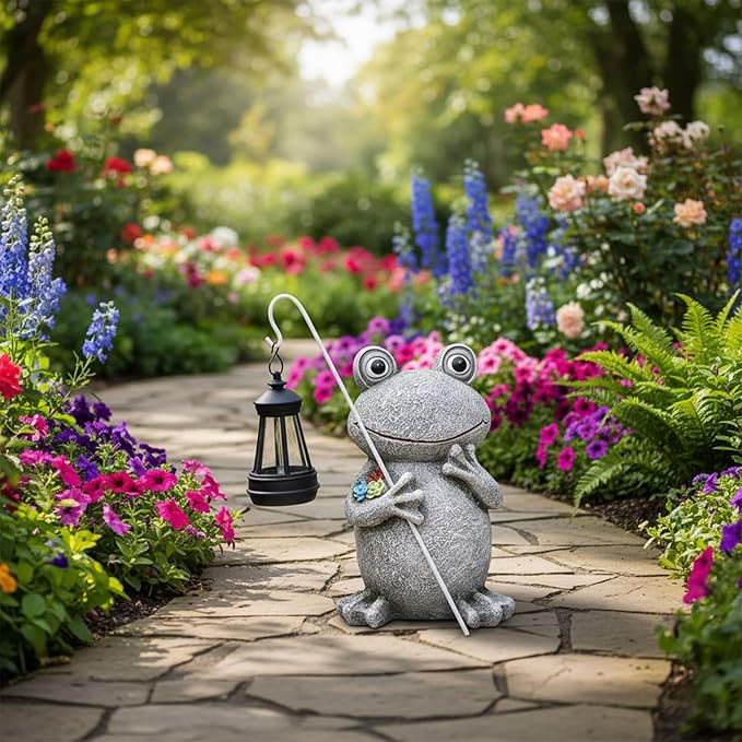 Frog Solar Garden Statues, Resin Frog Figurine Decorations, Outdoor Frog Decor Art for Lawn,Yard, Unique Housewarming Gift for Garden Home