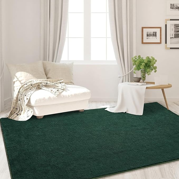 Area Rugs for Bedroom Living Room, 7x10 Dark Green Super Soft Comfy Thickened Memory-Foam Indoor Carpets, Modern Aesthetic Minimalist Carpet for Boys Girls Adults Apartment Nursery Home Décor