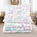 NINENINE Girls Queen Comforter Set,Dinosaur Comforter Sets for Boys Kids,Girls Queen Bedding Colorful Rainbow Little Dino Princess Bed Sets with 1 Comforter&2 Pillowcases